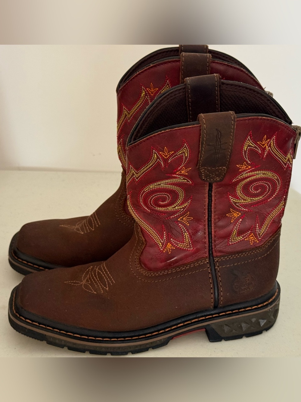 Georgia Boot Kids Carbo Tec 8” Western Cowboy Boots Brown Red Size 1M